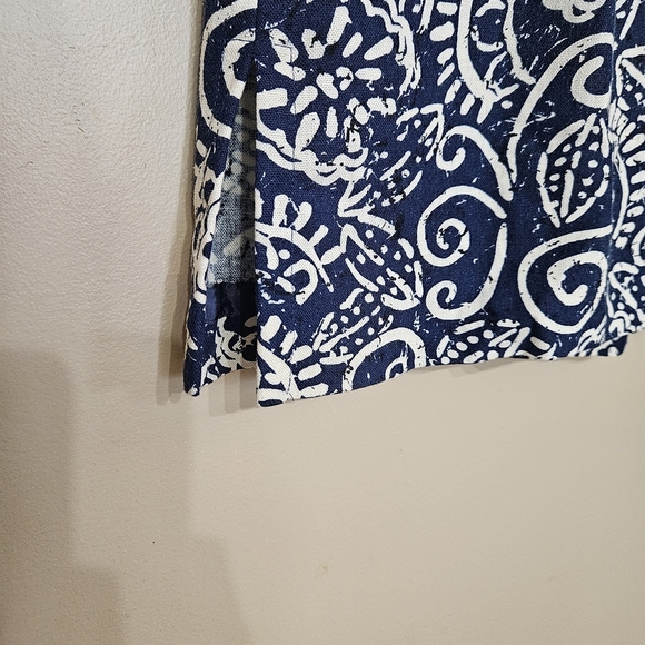 Coldwater Creek Linen Blend Navy White Paisley Sleeveless Dress Petite P4 - Picture 5 of 6